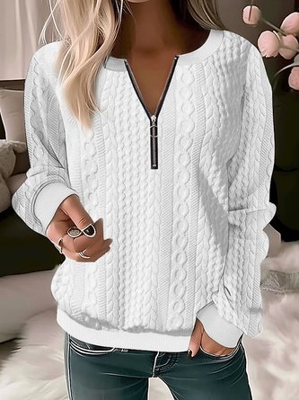 Solid Color Casual Texture Knitted Sweater Zipper Sweatshirt