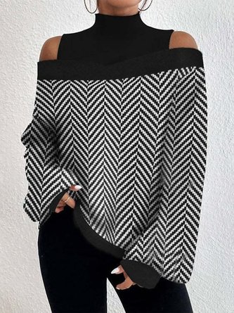 Half Turtleneck Striped Knitted Casual Sweater
