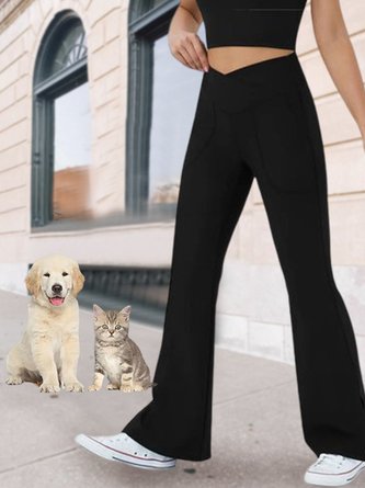 JFN Casual Plain Autumn Elastic Pet Hair Resistant Daily Straight Pants