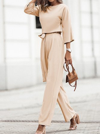 Casual Plain Two-Piece Set With Belt