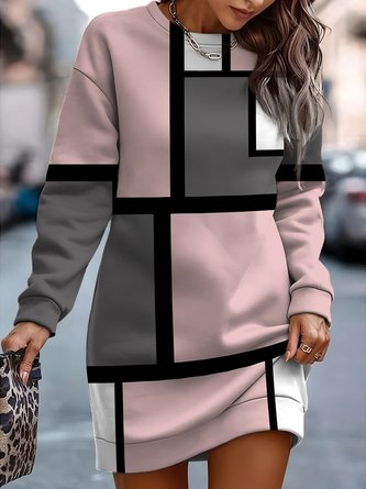 Color Block Casual Dress With No