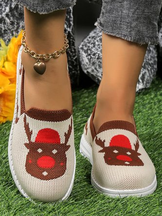 Christmas Cartoon Elk Comfy Mesh Fabric Slip On Shoes