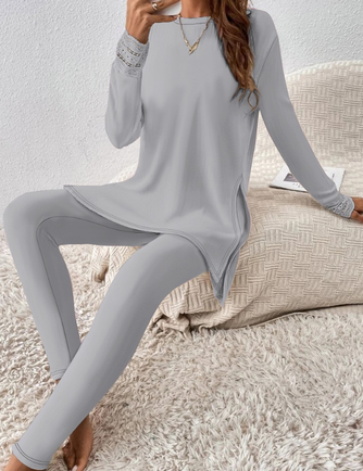Loose Plain Casual Knitted Two-Piece Set