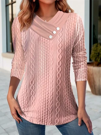 Casual Knitted Buckle Plain Shirt