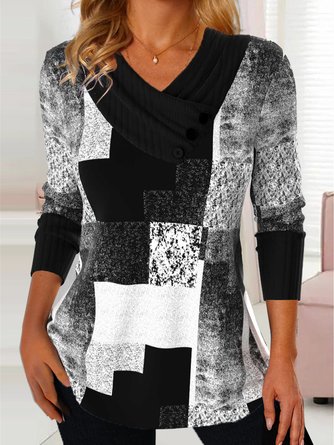 Casual Plaid Cross Neck Loose T-Shirt
