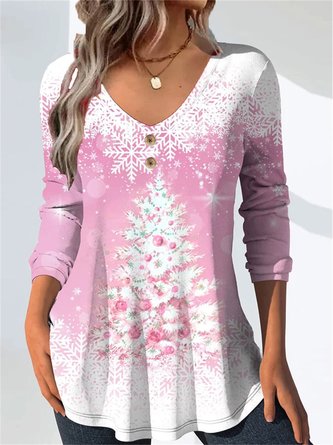 Loose Casual Christmas Jersey T-Shirt