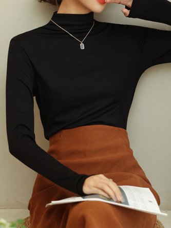 Regular Fit Casual Jersey Half Turtleneck T-Shirt