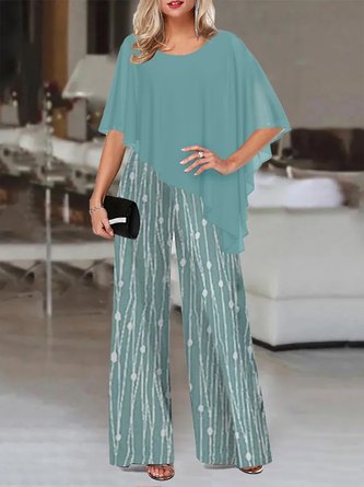 Polka Dots Crew Neck Loose Elegant Two-Piece Set