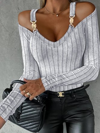 Casual Cold Shoulder Plain Jersey T-Shirt