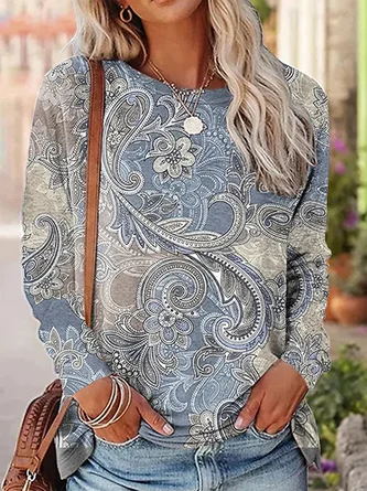 Paisley Casual Loose Jersey T-Shirt