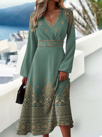 V Neck Ethnic Casual Regular Fit Dress