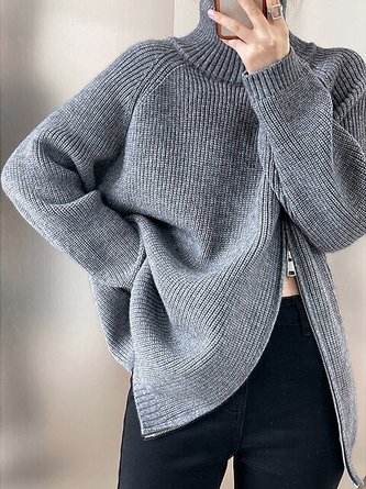 Plain Zipper Casual Sweater
