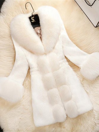 Women Elegant Plain Long Faux Fur Coat