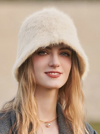 Women Casual Warm Faux Fur Bucket Hat