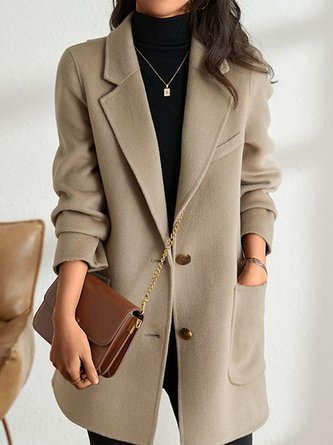 Women Plain Shawl Collar Buttoned Pockets Coats