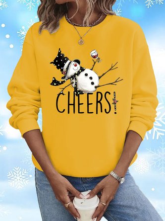 Crew Neck Christmas Snowman Casual Sweatshirt