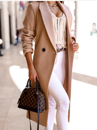 Plain Regular Fit Casual Lapel Collar Coat