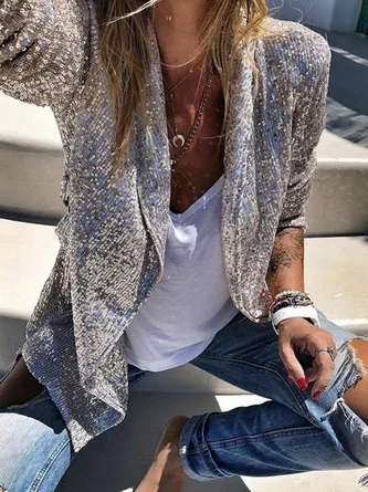 Glitter Loose Casual Plain Blazer