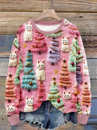 3D Digital Print Casual Cat Loose Sweatshirt