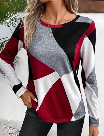 Color Block Casual Knitted Loose T-Shirt