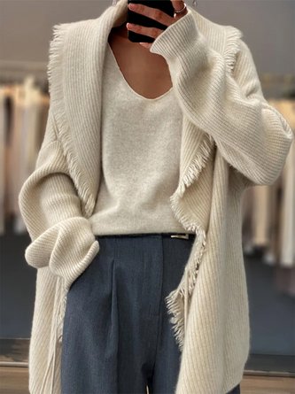 Plain Shawl Collar Acrylic Casual Cardigan
