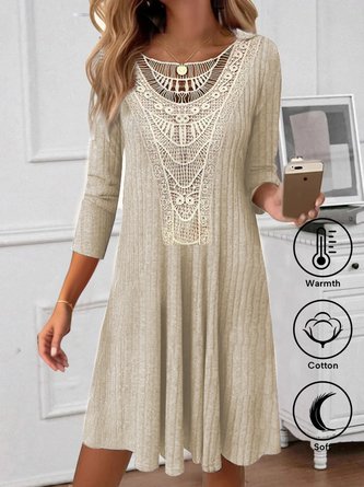 Plain Elegant Crew Neck Lace Dress With No