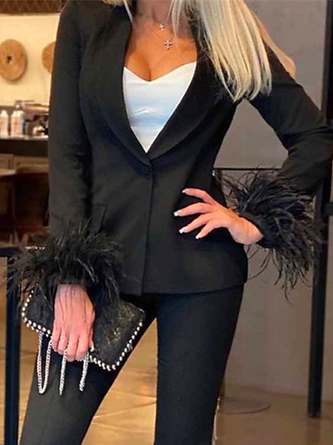 Buttoned Loose Plain Elegant Blazer