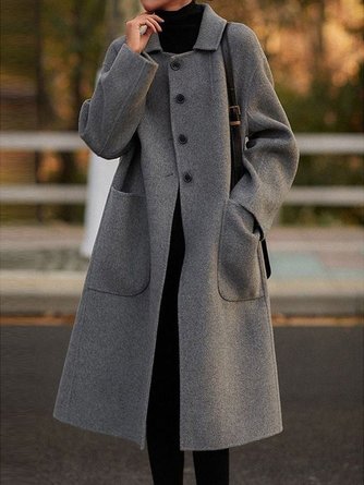 Loose Shawl Collar Casual Plain Coat