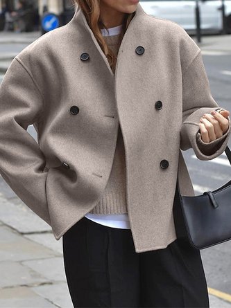 Woolen Plain Casual Loose Jacket