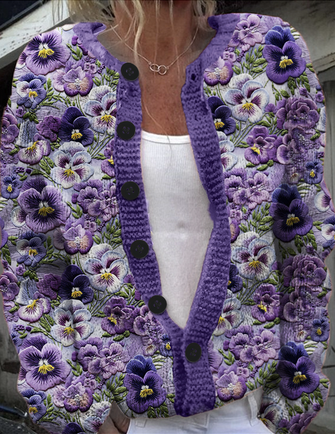 Casual Floral Print Knitted Cardigan