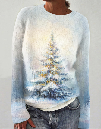Casual Christmas Tree Sequins O Neck Sweats