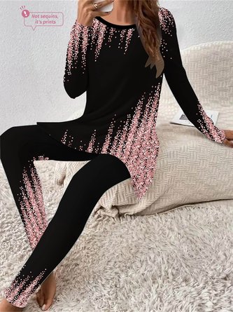 Jersey Floral Daily Going Out Two Piece Set Long Sleeve Casual Spring/Fall Top Pants Matching Set main image 1