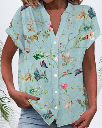 Women's Short Sleeve Shirt Summer Floral Printing V Neck Daily Going ...