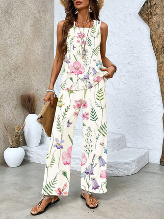 Floral Printed Collared Long Sleeve Top and Pants Set
