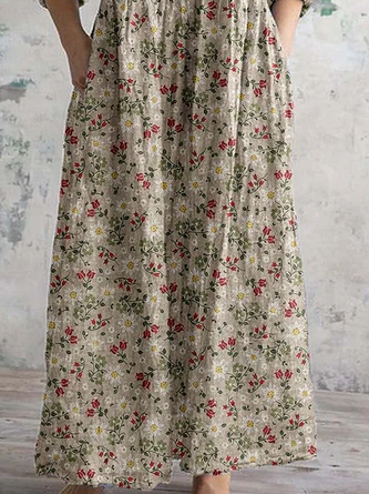 Women's Floral Long Sleeve Spring/Fall Dress V Neck Daily Casual Maxi T-Shirt Dress A-Line Dress - Image 3