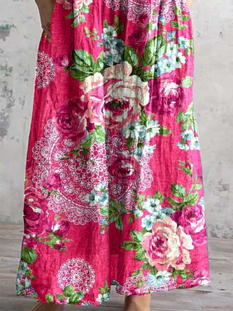 Women's Floral Long Sleeve Spring/Fall Printing Dress V Neck Daily Casual Maxi T-Shirt Dress A-Line Dress - Image 3