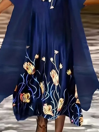 Women Floral Printing Two-Piece Set Daily Three Quarter Sleeve Casual Spring/Fall Dress With Coat Matching Set - Image 3