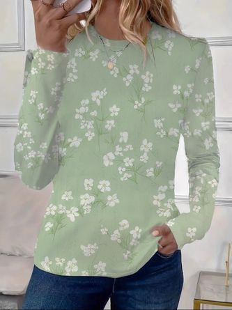 Floral Prints Long Sleeve Spring Women T Shirt