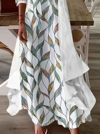Women Floral Printing Two-Piece Set Daily Three Quarter Sleeve Casual Spring/Fall Dress With Coat Matching Set - Image 3