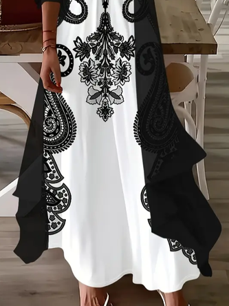 Women Floral Printing Two-Piece Set Daily Three Quarter Sleeve Casual Spring/Fall Dress With Coat Matching Set - Image 3