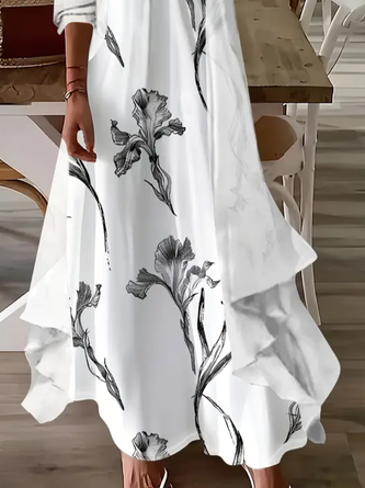 Women Floral Printing Two-Piece Set Daily Three Quarter Sleeve Casual Spring/Fall Dress With Coat Matching Set - Image 3