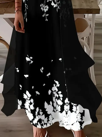 Women Floral Printing Two-Piece Set Daily Three Quarter Sleeve Casual Spring/Fall Dress With Coat Matching Set - Image 3