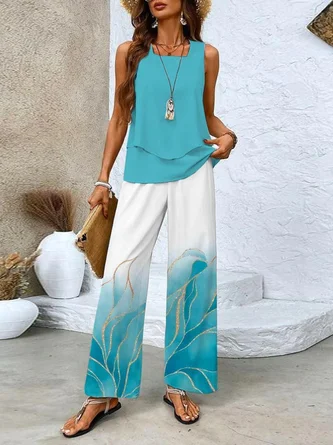JUSTFASHIONNOW Women's Summer Pajama Set - Sleeveless Ribbed Lounge Set, Teal Green - View #5