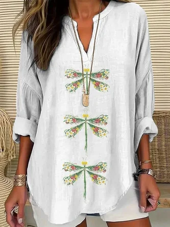 Women's T-Dragonfly Pattern Long Sleeves Tees Tops