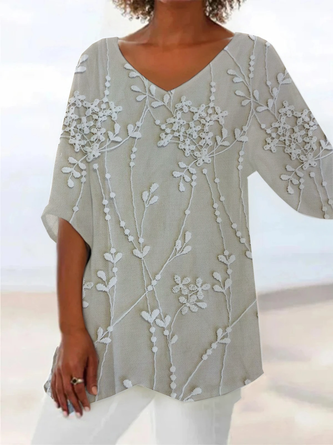 Women Floral Short Sleeve Shirt Summer Printing V Neck Daily Casual Top ...