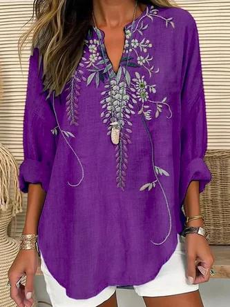 Floral Shawl Collar Half Sleeve Blouse Casual Daily Summer Top