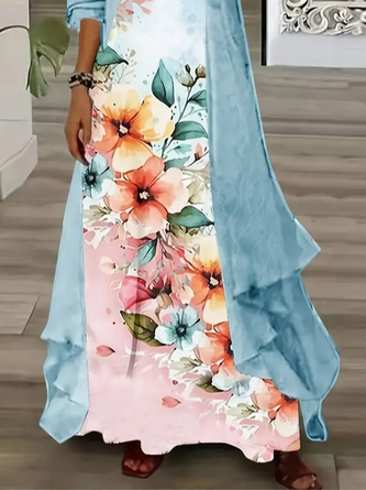Women Floral Printing Two-Piece Set Daily Three Quarter Sleeve Casual Spring/Fall Dress With Coat Matching Set 3 Women Floral Printing Two-Piece Set Daily Three Quarter Sleeve Casual Spring/Fall Dress With Coat Matching Set - Image 3