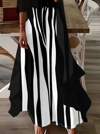 Women Abstract Stripes Printing Two-Piece Set Daily Three Quarter Sleeve Casual Spring/Fall Dress With Coat Matching Set - Image 3