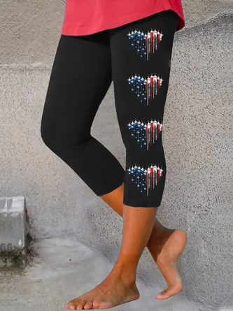 Flag Capris Elastic Waist Pants Casual Summer Trousers