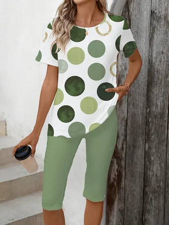 Polka Dot High Waist Slit Top And Pants Two-Piece Set main image 0